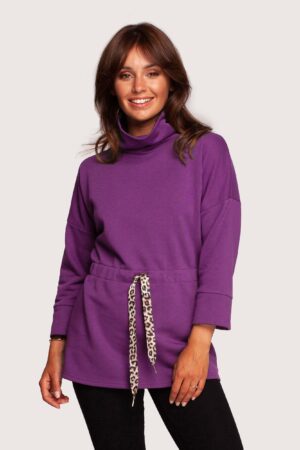 bluza z golfem i ściągaczem w talii - purpurowa