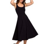 bawełniana rozkloszowana sukienka na ramiączkach - czarna