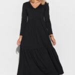 bawełniana maxi sukienka z dekoltem v - czarna