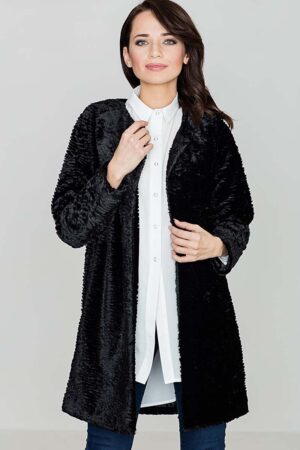 czarna elegancka futrzana kurtka bez zapięcia
