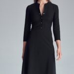 czarna casualowa skromna sukienka zapinana na napki