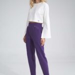 bawełniane spodnie z rozciętą nogawką - fioletowe