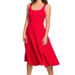 bawełniana rozkloszowana sukienka na ramiączkach - czerwona