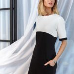 czarno biała dwubarwna krótka sukienka z kieszeniami