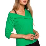 bawełniana bluzka z logowaną taśmą - zielona