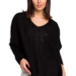 czarny asymetryczny oversizowy sweter z kieszonką