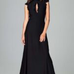 czarna subtelna długa sukienka z falbankami