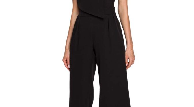 elegancki kombinezon z wywijanym kołnierzem - czarny