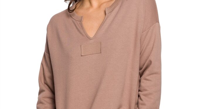 efektowna bluza z wycięciem przy dekolcie – cappuccino