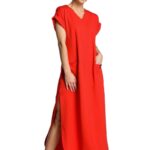 czerwona wyjściowa długa sukienka z rozcięciami na bokach