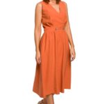 letnia sukienka z podkreśloną talią -pomarańczowa
