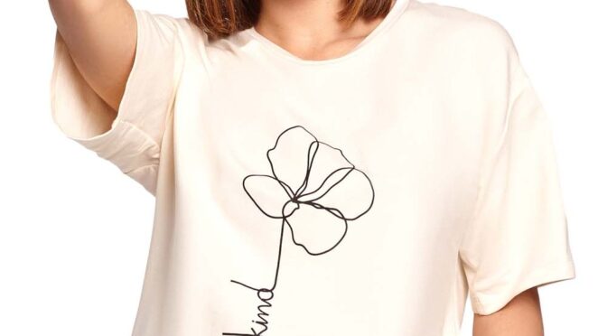luźny t-shirt z nadrukiem –  śmietankowy