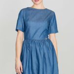niebieska bawełniana sukienka z krótkim rękawem