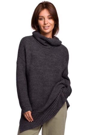 damski sweter oversize z golfem - antracyt