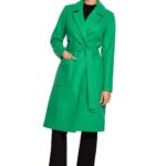 klasyczny płaszcz bez zapięcia z paskiem - zielony