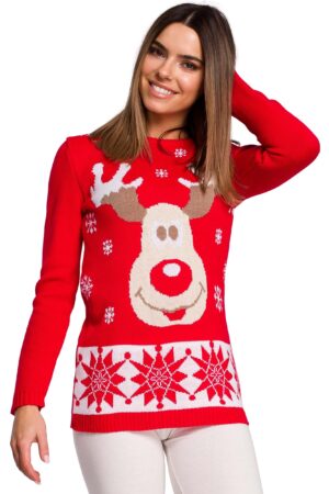 czerwony świąteczny sweter z reniferem