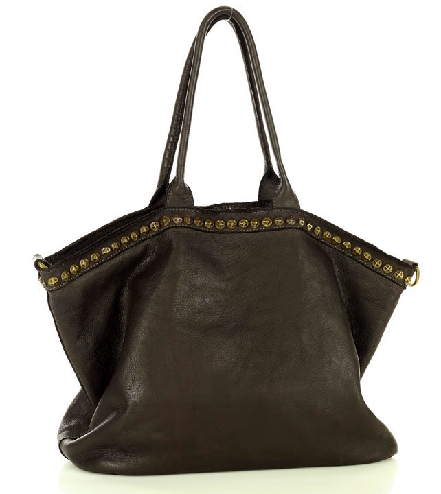 duża torebka skórzana shopper vintage – brąz