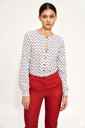 elegancka bluzka z łezką w geometryczny deseń