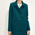 krótki jednorzędowy płaszcz z wełną - zielony