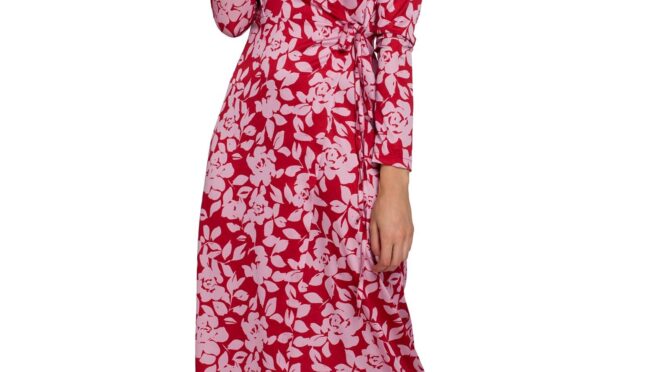 kopertowa sukienka w kwiaty wiązana na boku – model 1