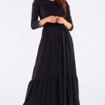 maxi sukienka z długim rękawem z falbanką na dole - czarna