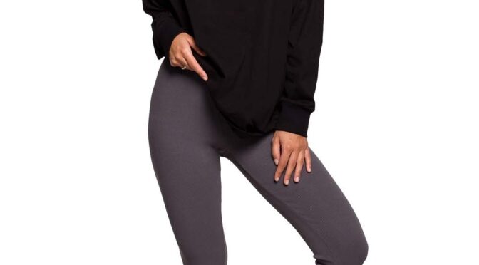 legginsy z prążkowanej dzianiny – antracytowe
