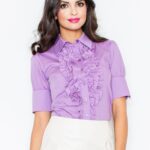 fioletowa elegancka koszula z falbankami