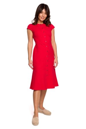 kobieca rozpinana sukienka midi - czerwona