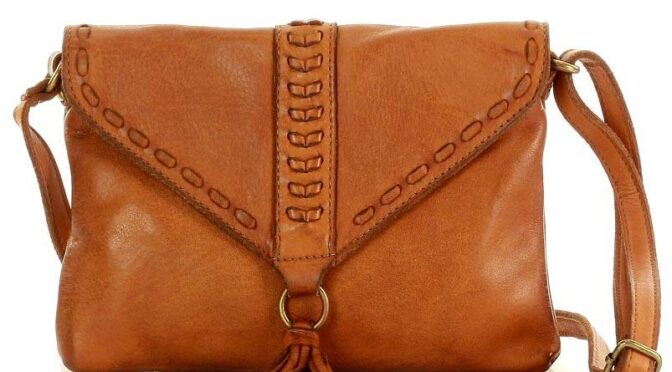 kamelowa włoska torebka clutch boho ze skóry naturalnej