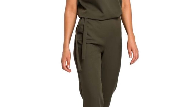khaki elegancki kombinezon z koronką