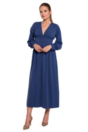 długa sukienka z dekoltem v - niebieska