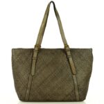 damska pleciona skórzana torba  shopper - khaki