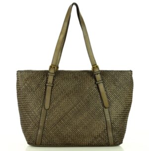 damska pleciona skórzana torba  shopper - khaki