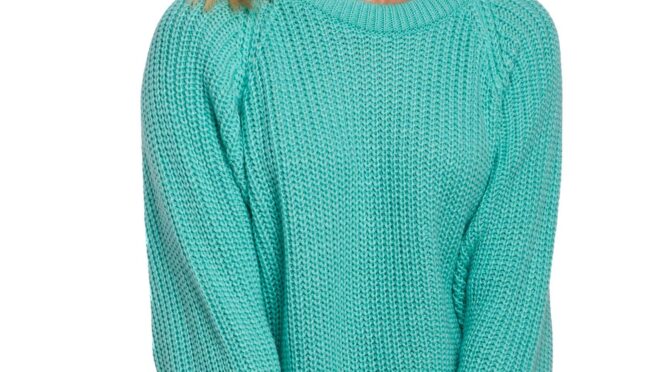 klasyczny luźny sweter w prążek – seledynowy