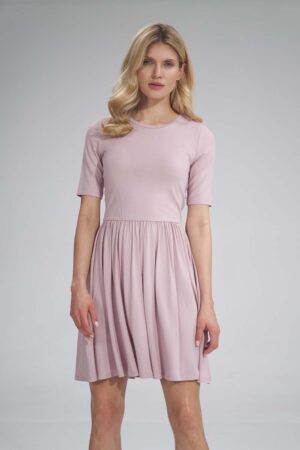 krótka wiskozowa sukienka na lato - różowa