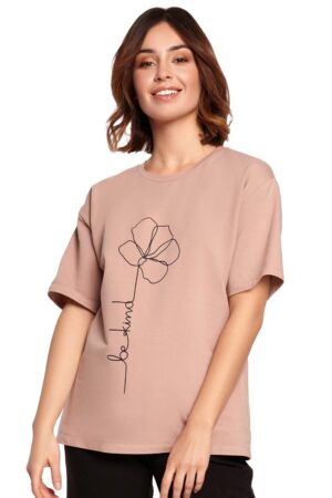 luźny t-shirt z nadrukiem - mocca