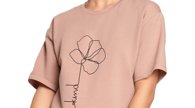luźny t-shirt z nadrukiem - mocca