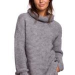 damski sweter oversize z golfem  - szary