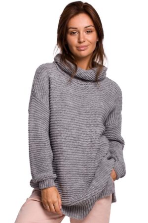 damski sweter oversize z golfem  - szary