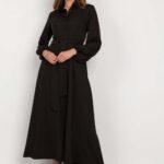 koszulowa sukienka maxi z bufiastym rękawem - czarna