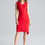 czerwona asymetryczna sukienka modnie marszczona