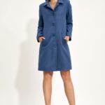krótki jednorzędowy płaszcz z wełną - niebieski