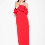 czerwona sukienka długa elegancka z falbankami