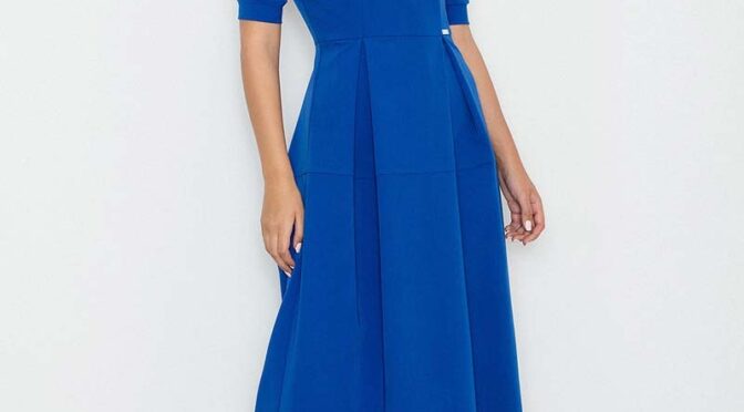niebieska sukienka elegancka wizytowa midi