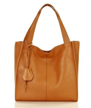 modny skórzany shopper mazzini - camel