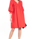 midi sukienka z bufiastym rękawem - czerwona