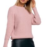 klasyczny luźny sweter w prążek - różowy