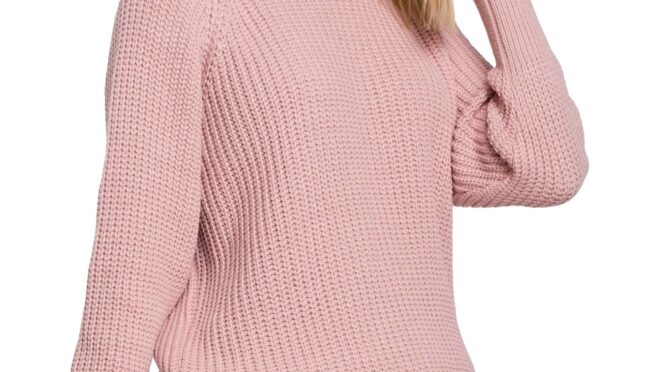klasyczny luźny sweter w prążek – różowy