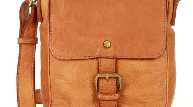 mała torebka saszetka z paskiem unisex- brąz camel