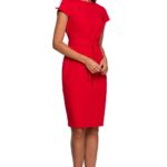 minimalistyczna ołówkowa sukienka z przeszyciami - czerwona
